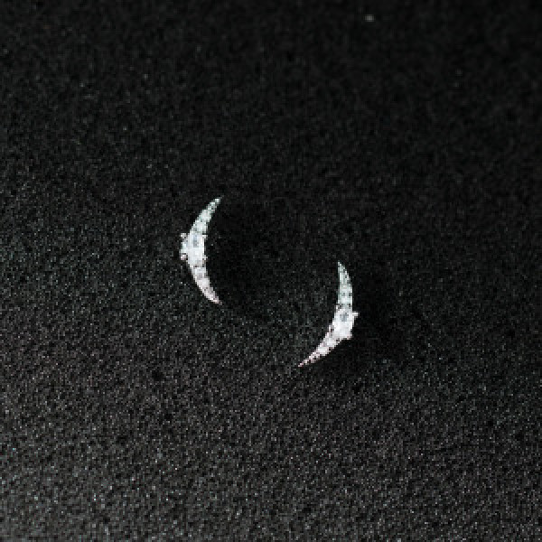 A44757 s925 sterling silver trendy sweet rhinestone moon stud earrings