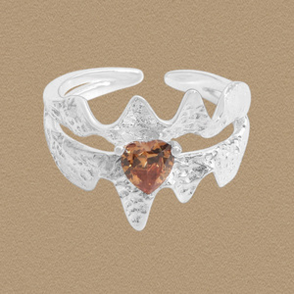 A45671 heart cubic zirconia sterling silver s925 adjustable ring