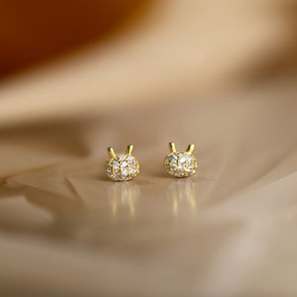 A43729 s925 silver rhinestone rabbit stud simple fashion cute sweet earrings