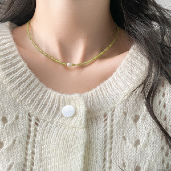 A44613 s925 silver trendy sweet unique green pearl necklace