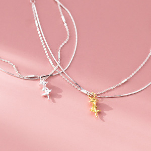 A46371 s925 silver simple elegant fashion rose double layered charm bracelet