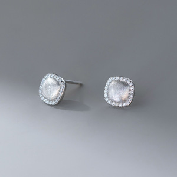 A46090 s925 sterling silver dainty simple rhinestone square stud earrings