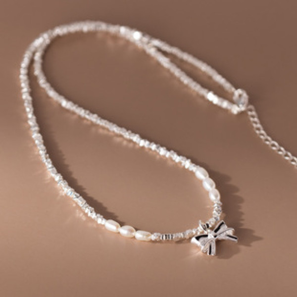 A39284 s925 sterling silver sweet pearl butterfly elegant necklace