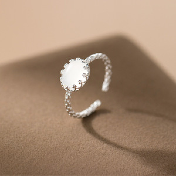 A45677 s925 sterling silver trendy sweet crown white jade chain stripe ring
