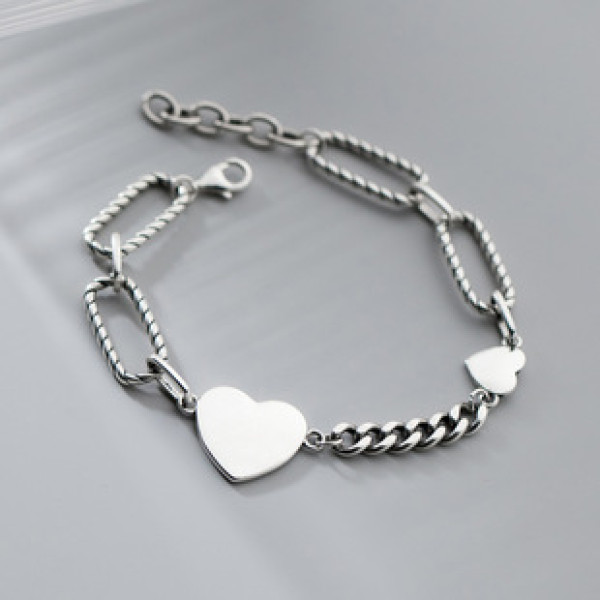 A38080 s925 sterling silver thai heart charm vintage twist design bracelet