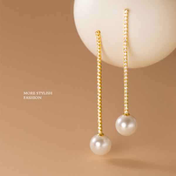 A36009 s925 sterling silver long chic pearl earrings