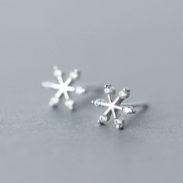A44866 s925 silver rhinestone snowflake stud christmas earrings