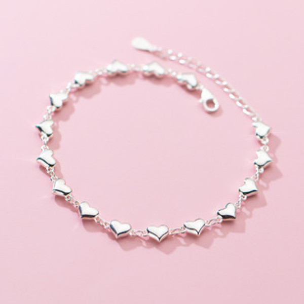 A34976 s925 sterling silver heart charm bracelet