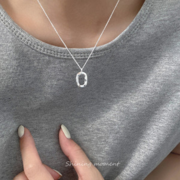 A46312 s925 silver simple oval necklace