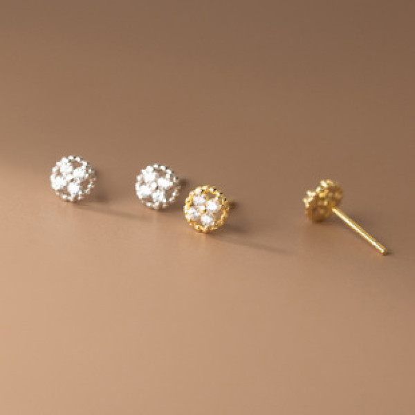 A40396 s925 silver rhinestone hollowed circle stud cute earrings