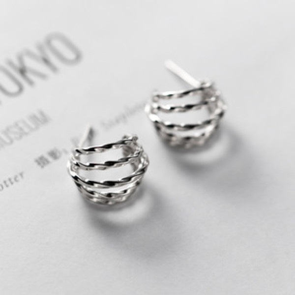 A38191 s925 sterling silver multilayer layered bar hollowed stud design earrings