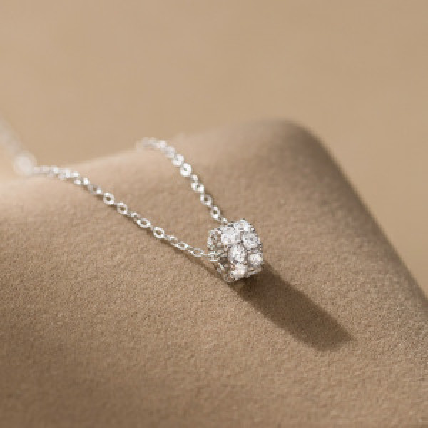A44505 s925 silver trendy sweet unique rhinestone circle necklace