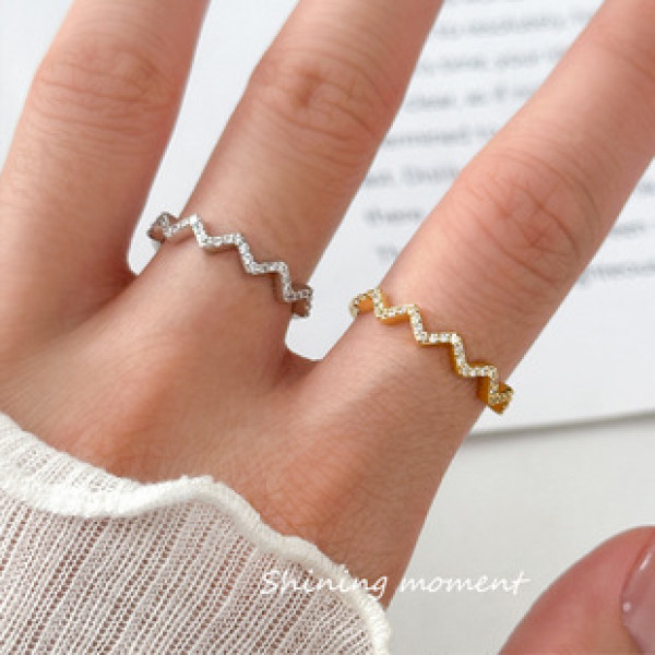 A43115 s925 sterling silver sparkling rhinestone weave bar design ring