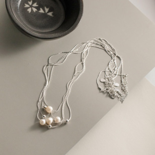 A41551 silver pearl minimalist fashion elegant vintage necklace