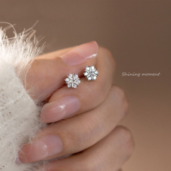 A44467 s925 sterling silver rhinestone christmas snowflake stud fashion earrings