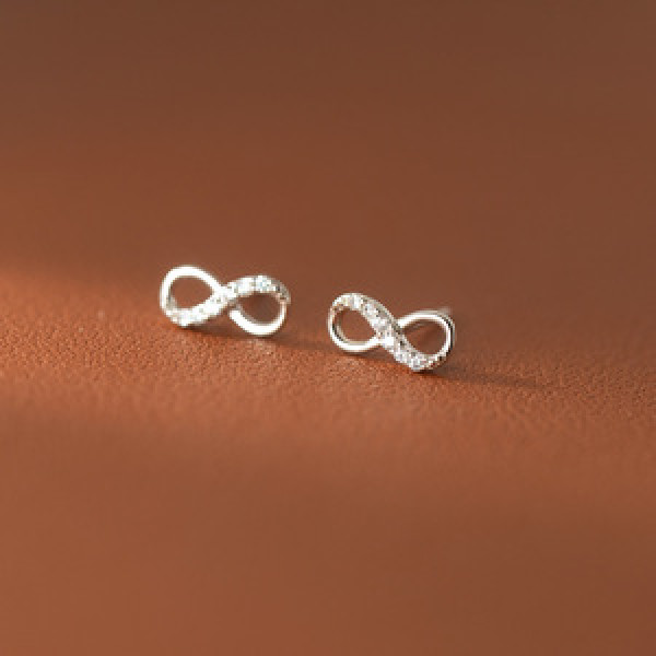 A44973 s925 silver simple rhinestone infinity stud cute elegant earrings