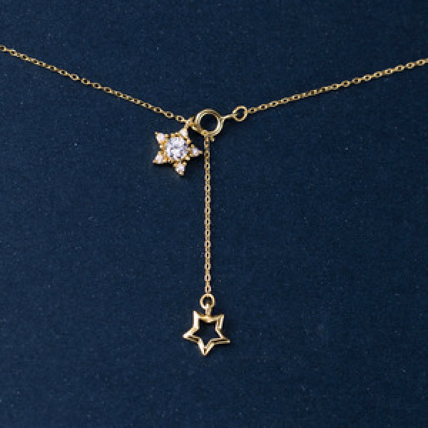 A44268 s925 sterling silver elegant simple rhinestone stars double pendant necklace