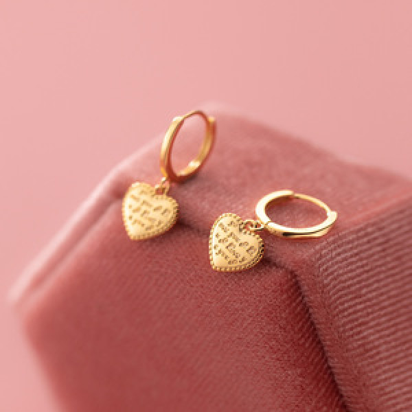 A44969 s925 silver heart letter initial circle sweet cute earrings