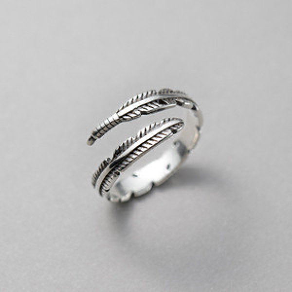 A43767 s925 silver thai feather vintage simple ring