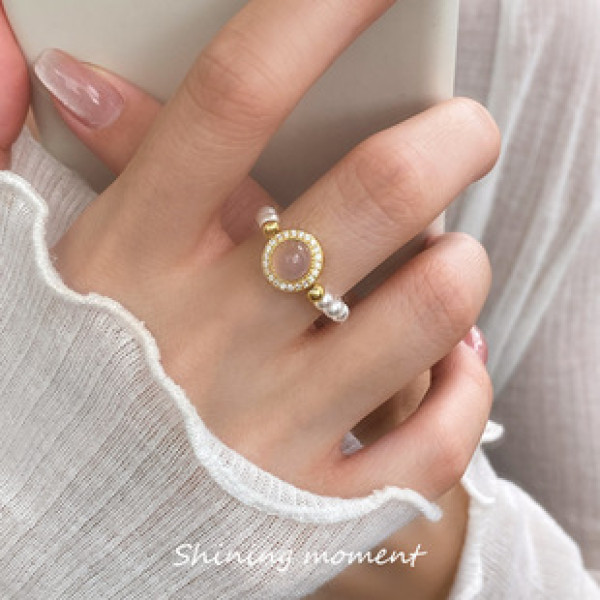 A42768 s925 sterling silver vintage geometric circle rhinestone design ring