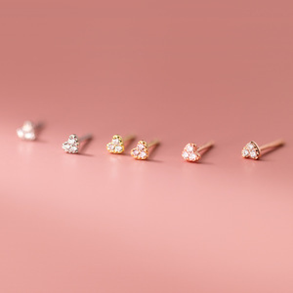 A43460 s925 silver stud simple rhinestone elegant cute heart sweet earrings