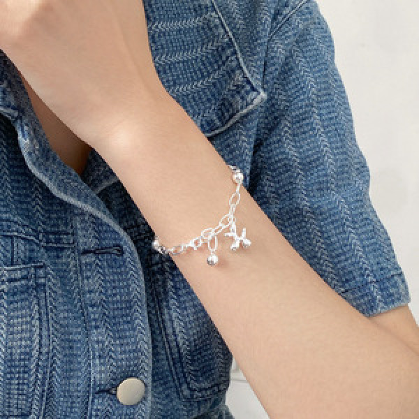 A45740 silver trendy sweet ball bead chain bar charm bracelet