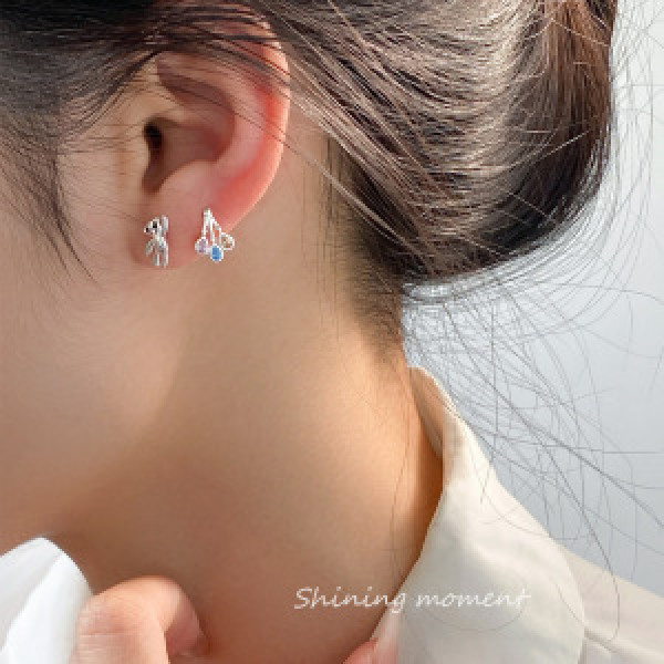 A44718 s925 silver symmetric rhinestone bear ball stud cute sweet earrings