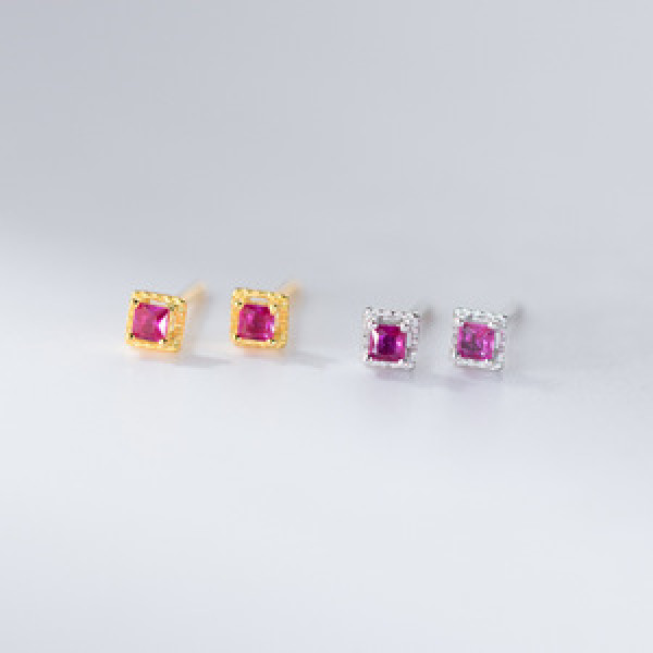 A46055 s925 sterling silver trendy sweet rhinestone square stud earrings