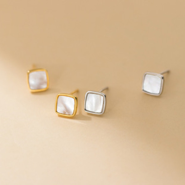 A43307 s925 sterling silver fashion simple geometric square shell earrings