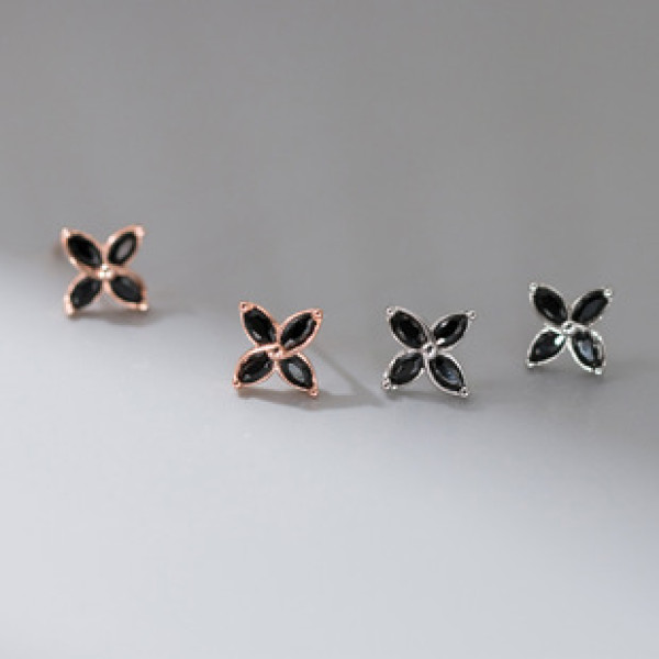 A42930 s925 silver simple cute black rhinestone stud trendy flower earrings