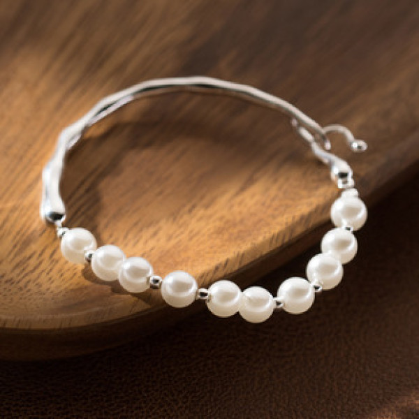 A40088 s925 sterling silver artificial pearl weave charm design bracelet