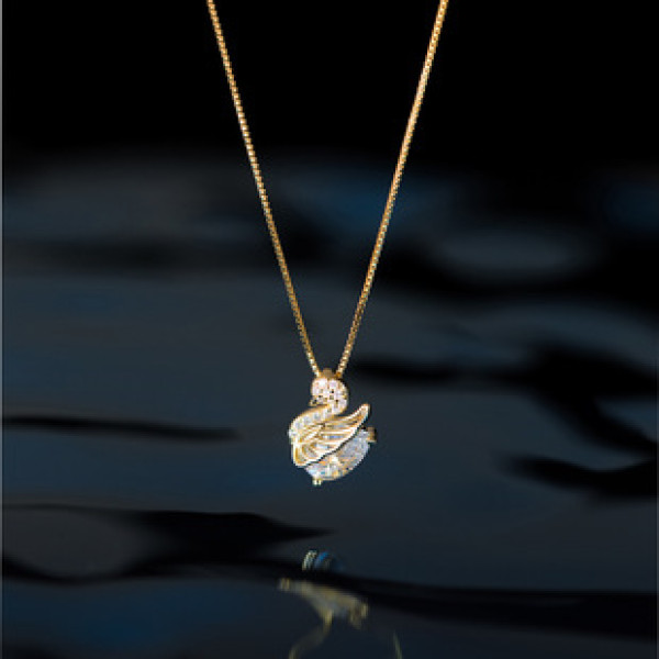 A41118 s925 sterling silver rhinestone swan sweet elegant necklace