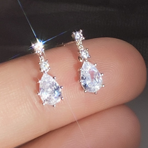 A39735 s925 sterling silver rhinestone teardrop stud design elegant earrings