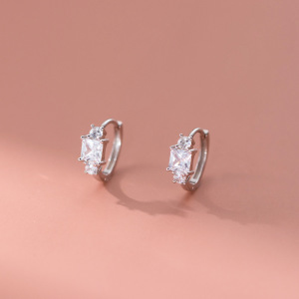 A44688 s925 sterling silver trendy sweet dainty rhinestone square stud earrings