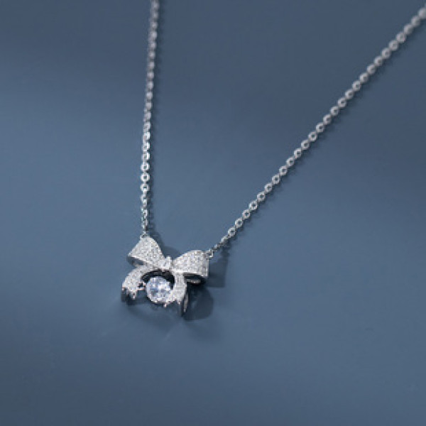 A41127 s925 sterling silver trendy rhinestone butterfly elegant sweet necklace
