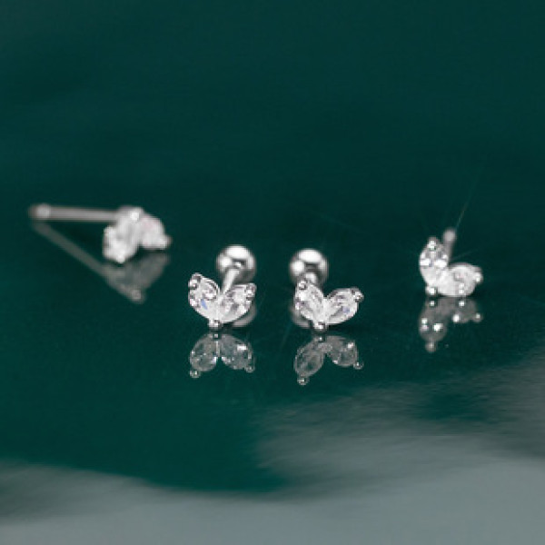 A41789 s925 sterling silver tree leaf rhinestone stud piercing earrings