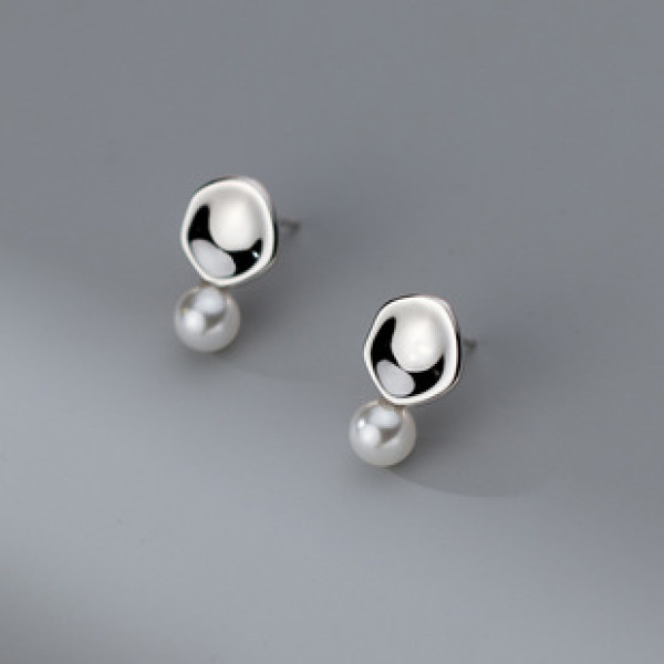A41349 s925 sterling silver simple fashion stud artificial pearl elegant earrings