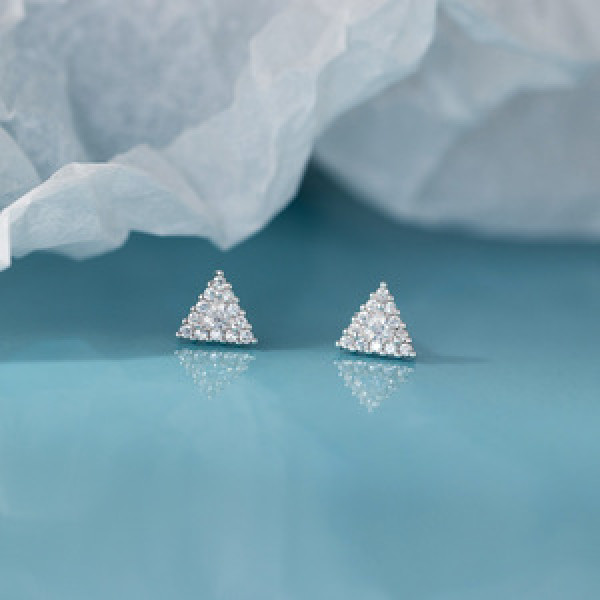A44949 s925 sterling silver sparkling rhinestone triangle stud earrings