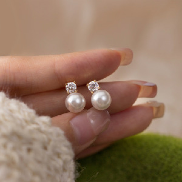 A44721 s925 sterling silver trendy sweet dainty rhinestone stud earrings