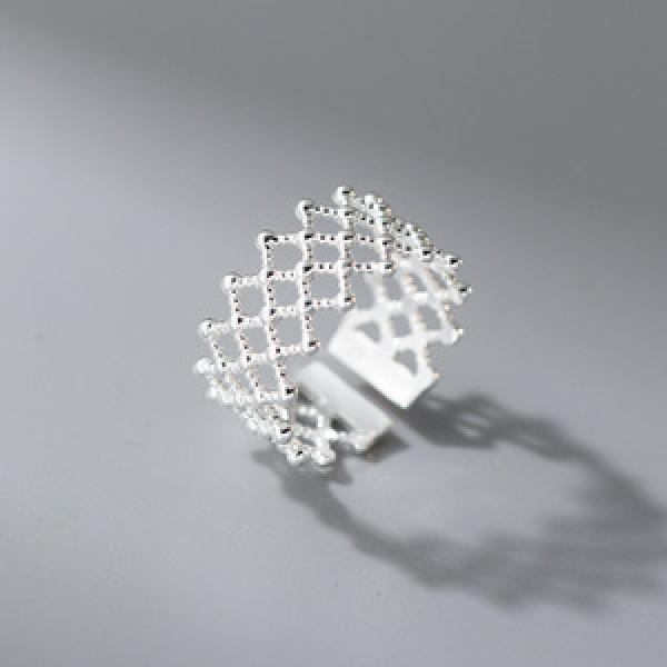 A46307 s925 sterling silver simple hollowed bar geometric rhombic ring
