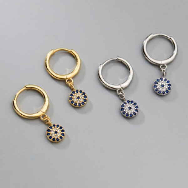 A43239 s925 sterling silver rhinestone circle earrings