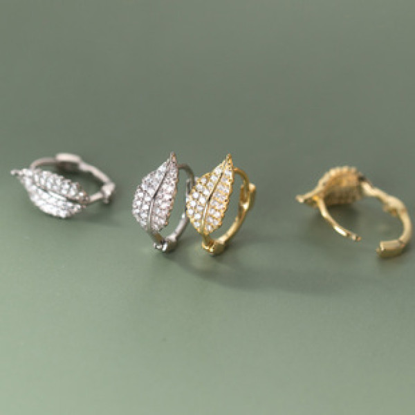 A37418 s925 sterling silver rhinestone tree leaf trendy elegant earrings
