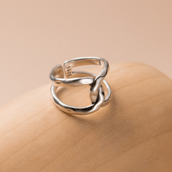 A45414 s925 sterling silver geometric bar hot double layered hollowed thai ring