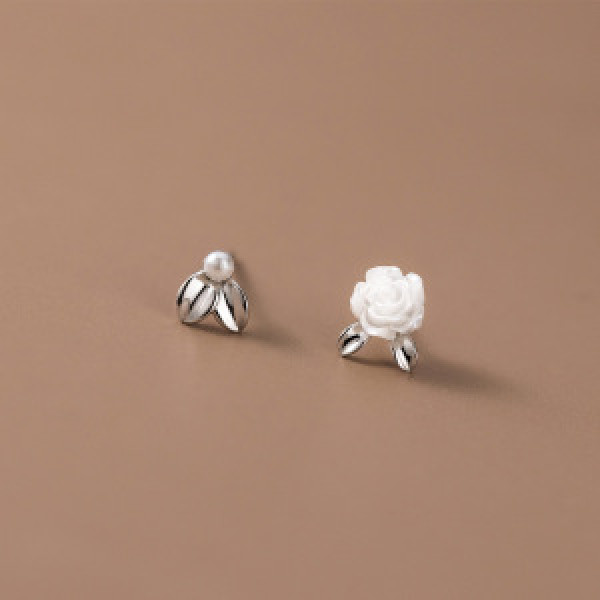 A44713 s925 sterling silver symmetric vintage dainty rose stud earrings