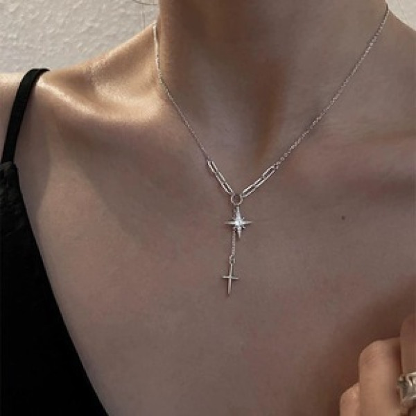 A42216 s925 silver elegant sweet fringe rhinestone necklace