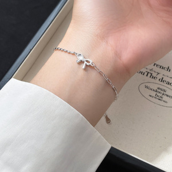 A45869 s925 silver dainty simple hollowed butterfly symmetric charm bracelet