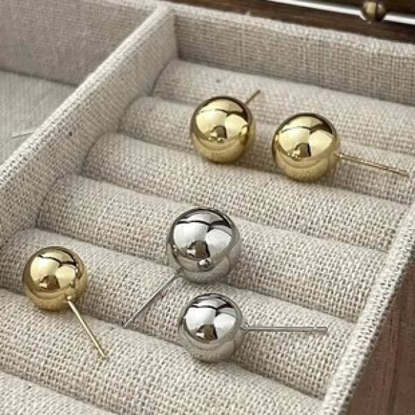 A42172 s925 silver stud gold ball vintage circle earrings