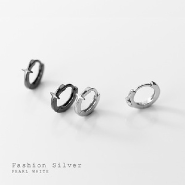 A33171 s925 sterling silver black stars simple chic hoop earrings