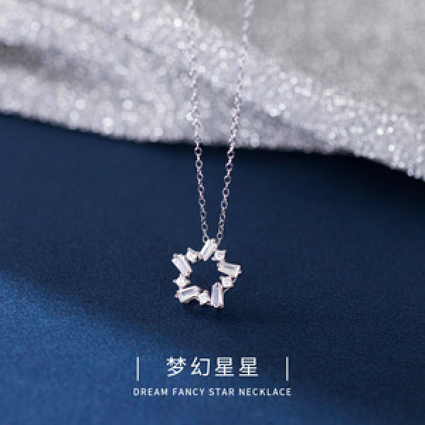 A44393 s925 silver trendy sweet unique simple rhinestone stars necklace