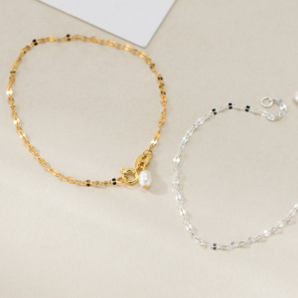 A46186 s925 sterling silver sweet simple extra pearl charm bracelet